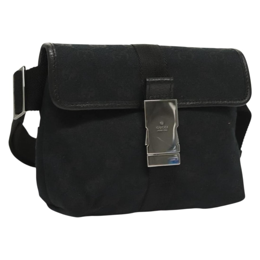 GUCCI GG Canvas Waist Bag Black Silver 131236 Authentic Italy: GUCCI GG Canvas Waist Bag Black Silver 131236 Authentic Italy Elevate your accessory collection with this authentic GUCCI GG Canvas Waist Bag, crafted in Italy. This stylish waist bag features a chic 