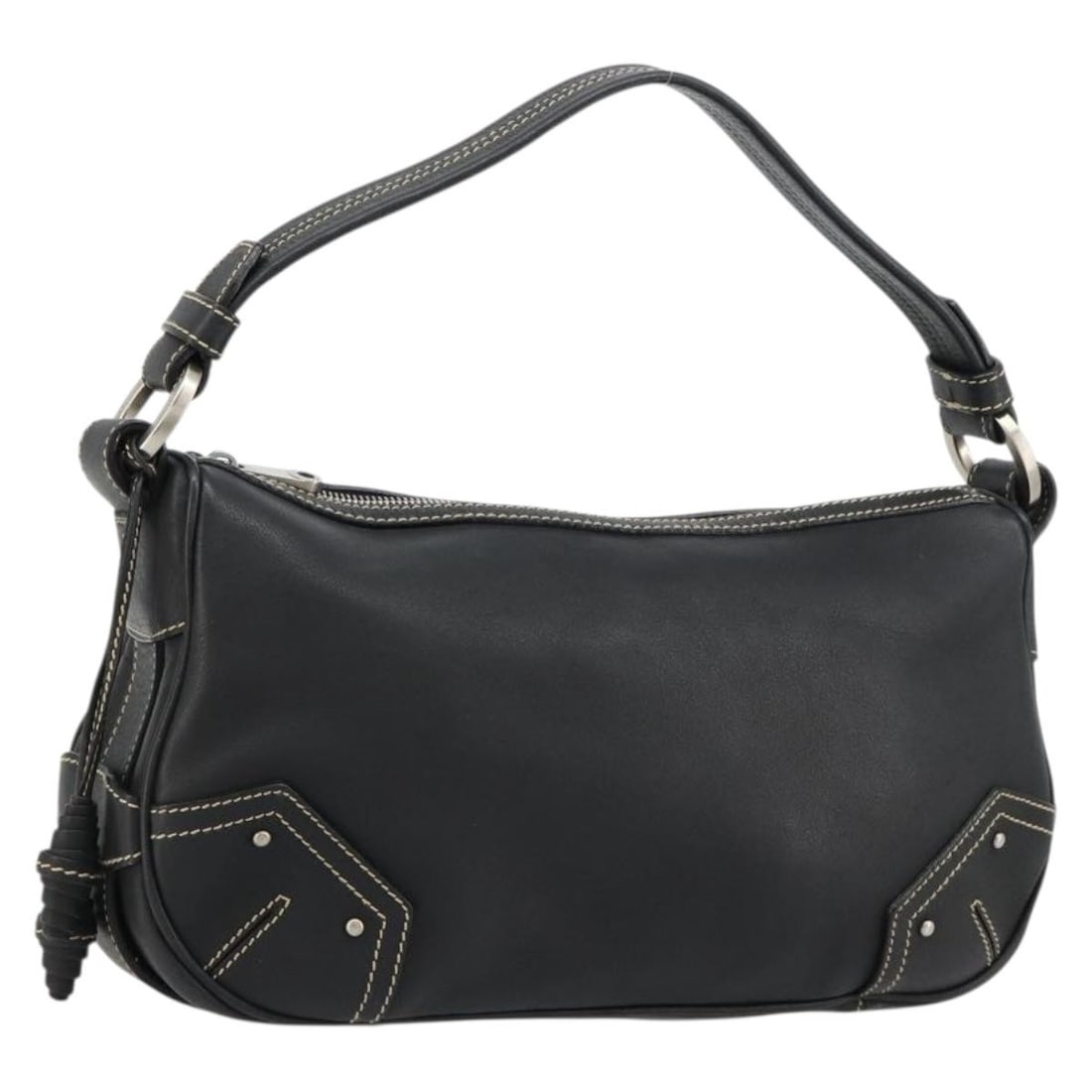 Bally Black Leather Shoulder Bag Silver Tone Made in Italy: Bally Black Leather Shoulder Bag Silver Tone Made in Italy Black leather shoulder bag from Bally with silver-tone accents and a compact silhouette. Made in Italy, this women's bag shows reasonable wea