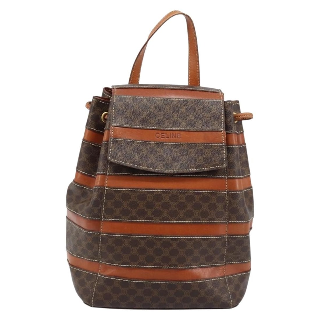 Celine Macadam Canvas Leather Backpack: Celine Macadam Canvas Leather Backpack This Celine Vintage Macadam Backpack features the iconic brown canvas with leather accents, offering a classic and timeless design. The backpack is crafted in It