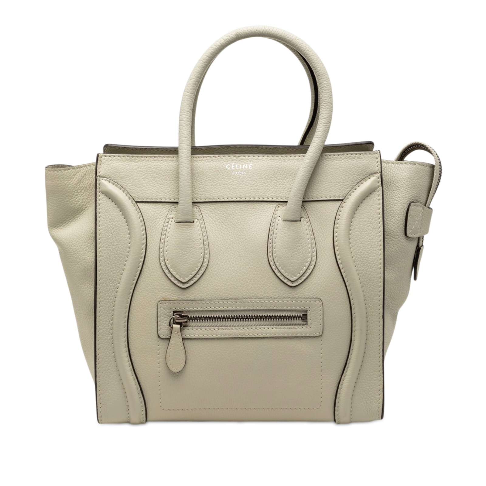 Celine Micro Leather Luggage Tote Bag: Celine Micro Leather Luggage Tote Bag This Celine Micro Leather Luggage Tote is crafted from leather and features rolled leather handles, a top zip closure, an exterior front zip pocket, and interior