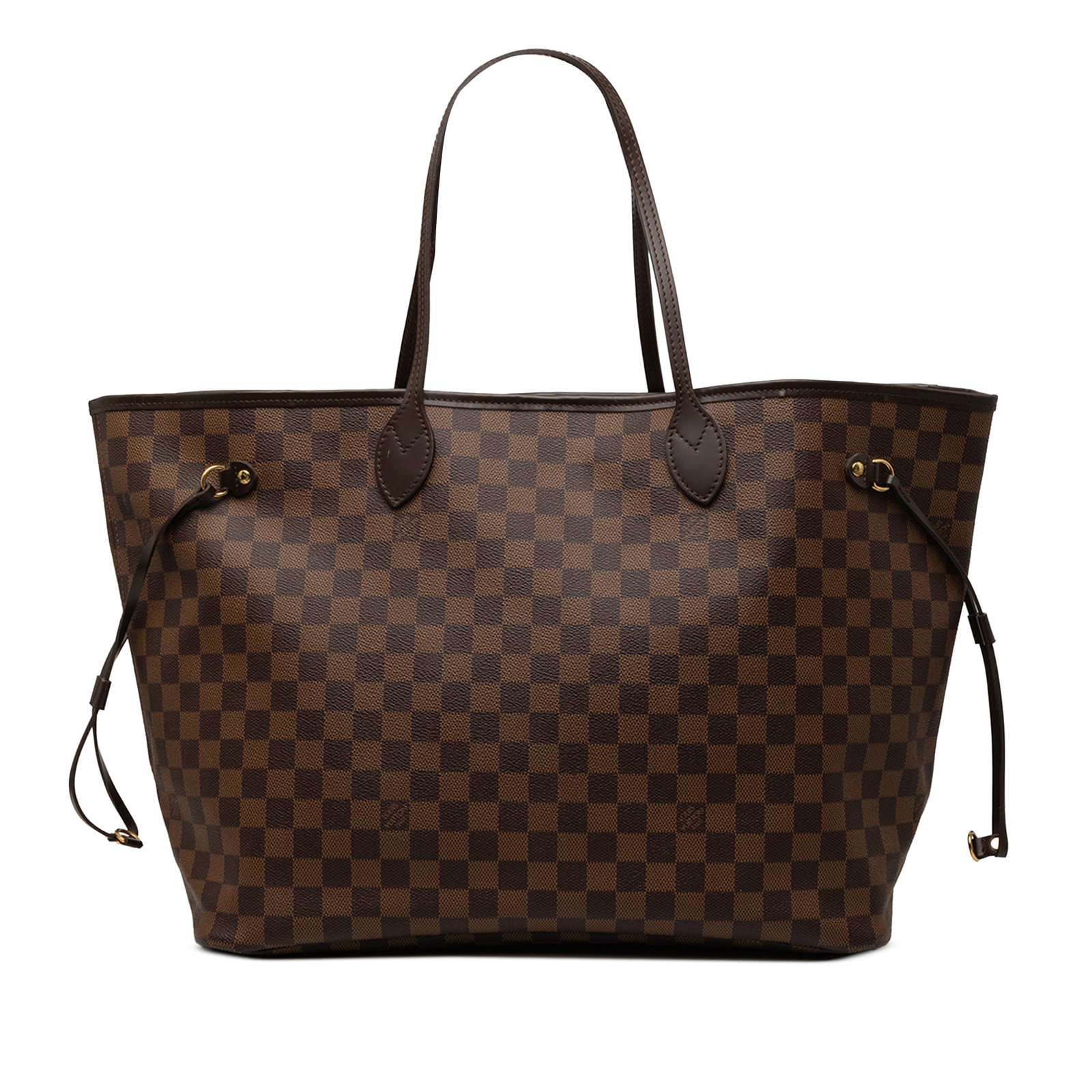 Louis Vuitton Neverfull GM Damier Ebene Brown Tote Bag: Louis Vuitton Neverfull GM Damier Ebene Brown Tote Bag Louis Vuitton Neverfull GM in Damier Ebene canvas with leather trim and flat leather shoulder straps. The bag features an open top with lobster h
