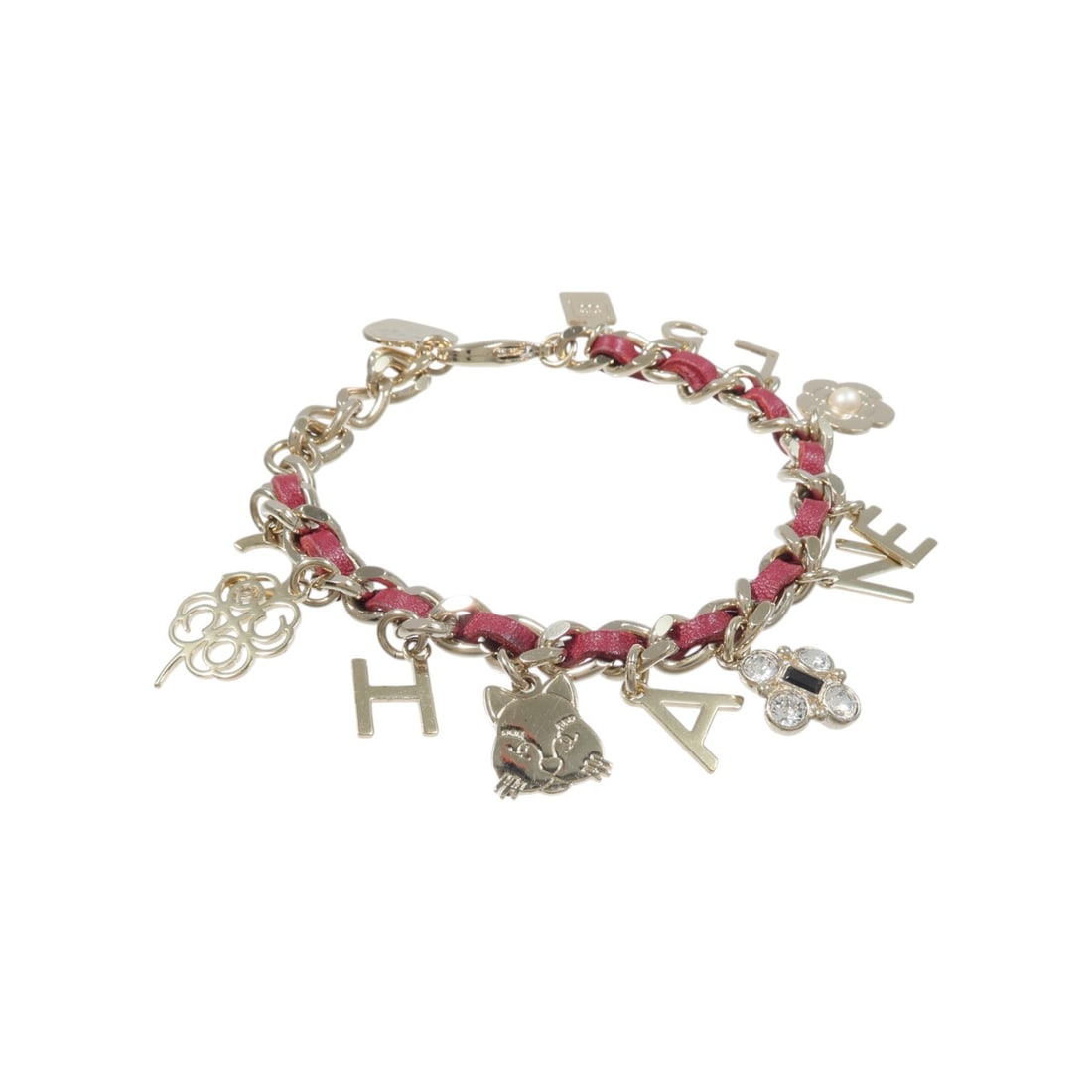 CHANEL CC Charm Bracelet Red Leather and Gold Tone Metal: CHANEL CC Charm Bracelet Red Leather and Gold Tone Metal CHANEL CC multi charm bracelet in leather and metal with a gold and red colorway. Designed for women, this bracelet is made in France and featu