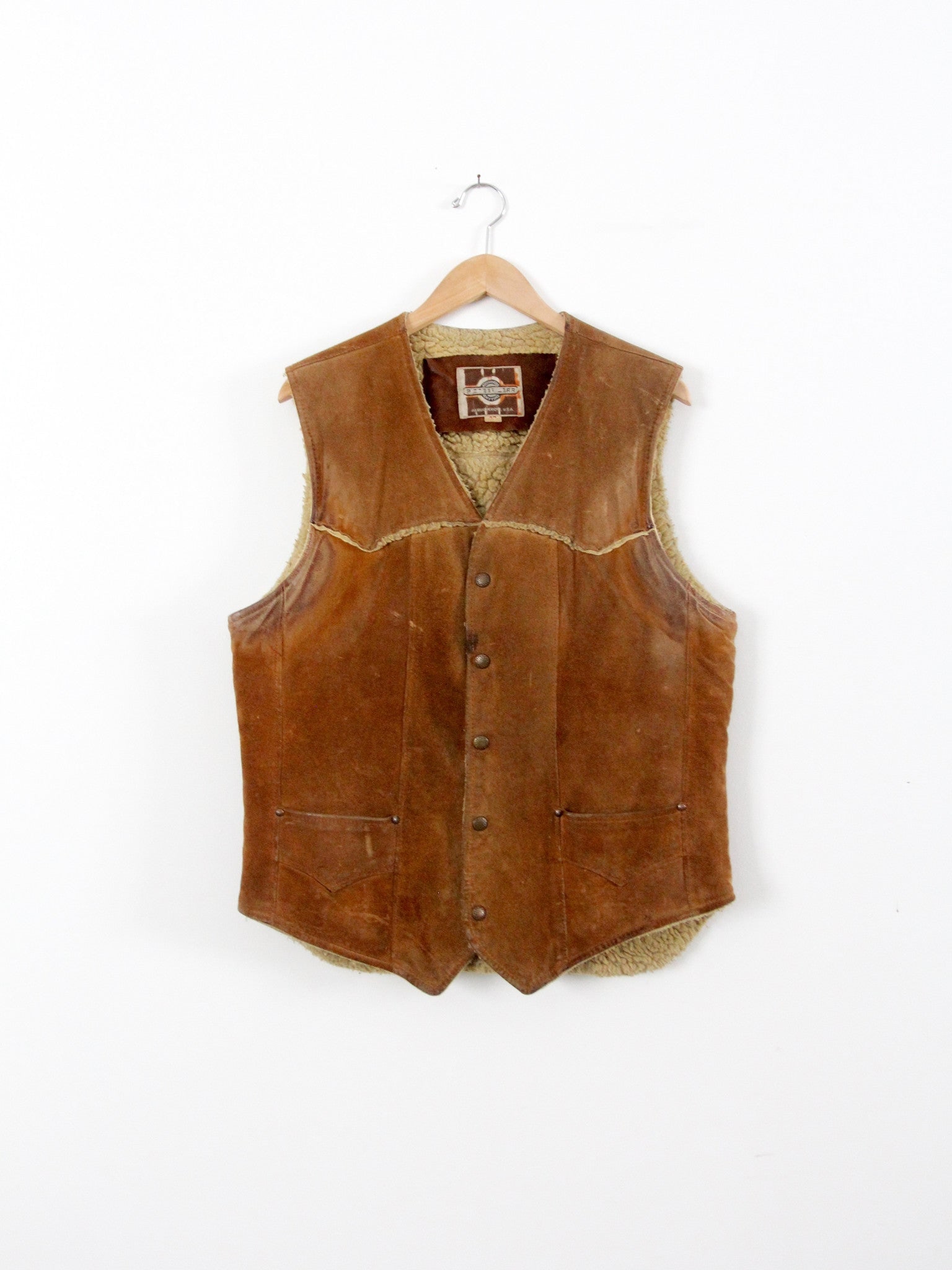 Pioneer Wear mens shearling lined leather vest size 42 (1 of 6)