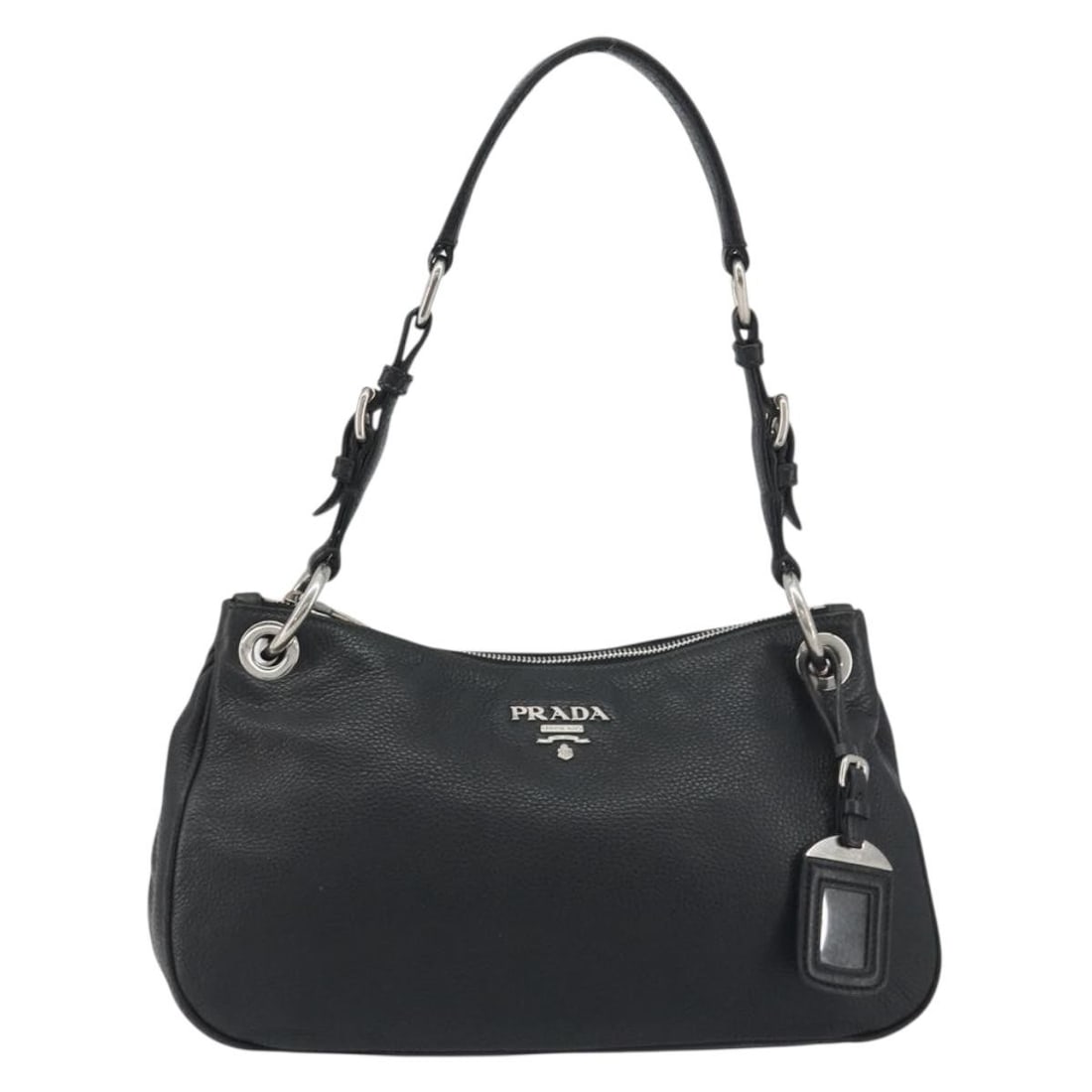 Prada Vitellino Mordo leather hobo shoulder bag black: Prada Vitellino Mordo leather hobo shoulder bag black Prada Vitellino Mordo Hobo shoulder bag in black leather. This pre-owned bag is presented in good condition and shows light wear, marks, and scrat
