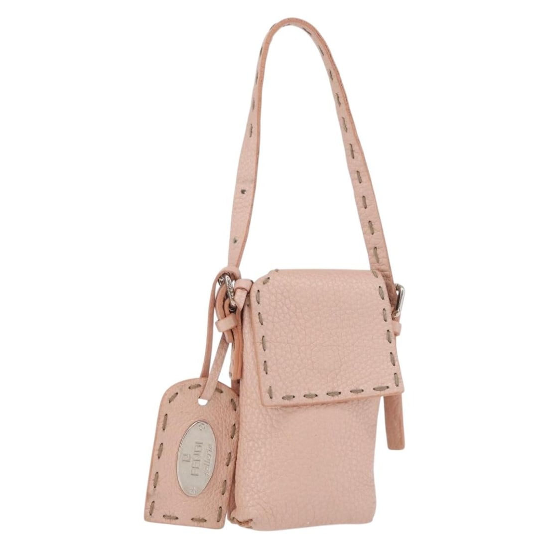 FENDI Pink Silver Leather Pouch Italy: FENDI Pink Silver Leather Pouch Italy This FENDI Celeria pouch is crafted from leather in a striking pink and silver color combination. The compact design features approximate dimensions of 6.5 cm in 