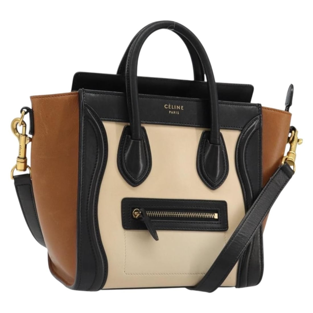 CELINE Nano Luggage Leather 2way Handbag Beige Italy: CELINE Nano Luggage Leather 2way Handbag Beige Italy Celine Luggage Nano Micro Mini 2-way handbag in beige leather with gold-tone accents. Made in Italy, this women's handbag includes a dust bag and s