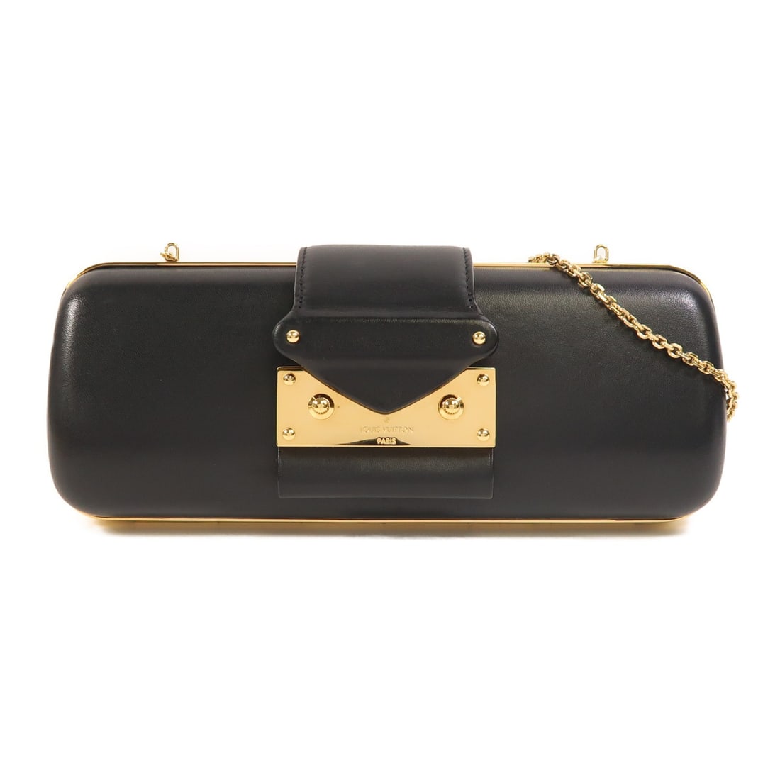 Louis Vuitton M97077 black calfskin chain shoulder bag: Louis Vuitton M97077 black calfskin chain shoulder bag Louis Vuitton shoulder bag in black calfskin (cowhide) with a chain shoulder strap and black frame color. Model M97077, made in France, with an i