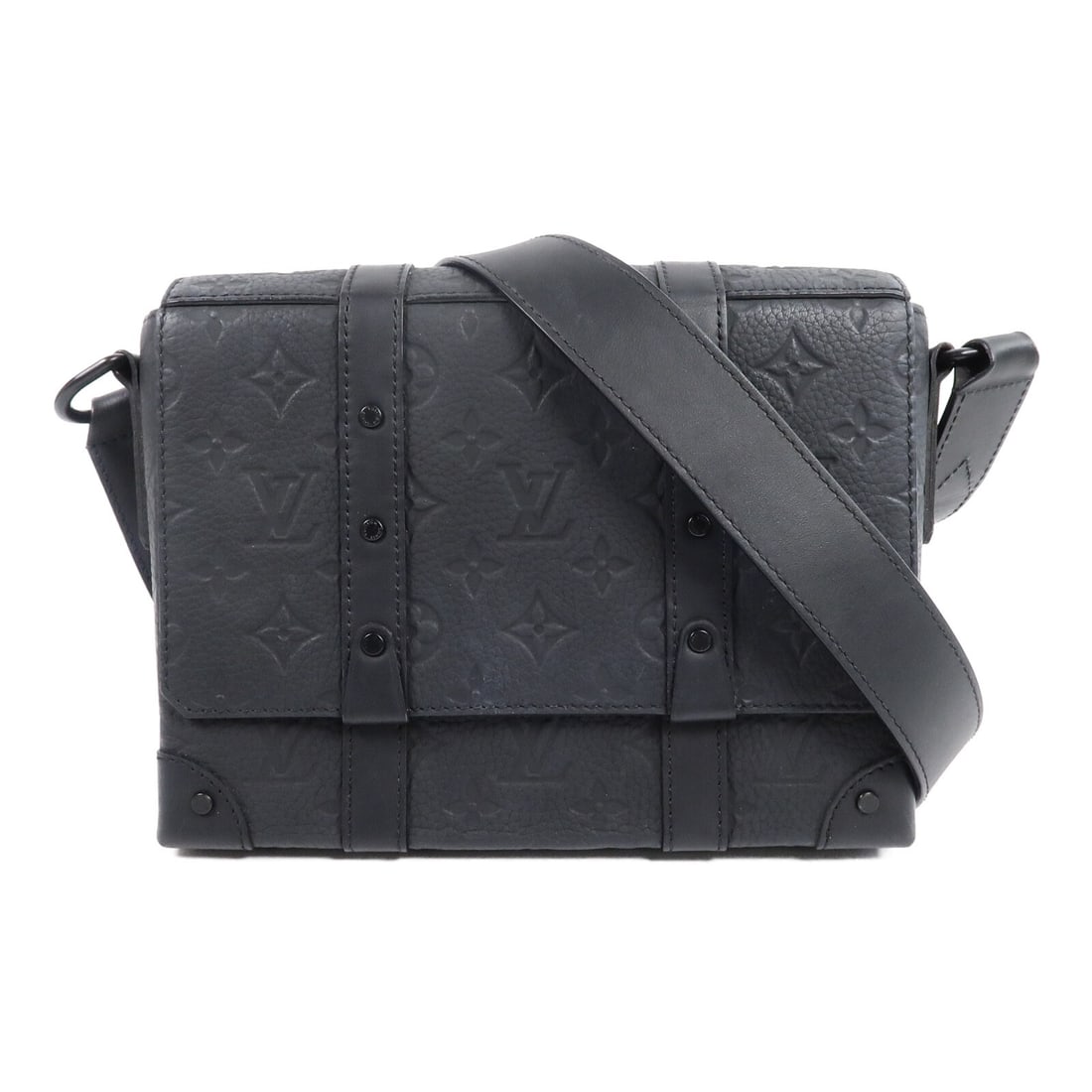Louis Vuitton M57726 Trunk Messenger shoulder bag black Taurillon leather: Louis Vuitton M57726 Trunk Messenger shoulder bag black Taurillon leather Louis Vuitton Trunk Messenger shoulder bag in black Monogram Taurillon Clemence leather and calfskin. This men's bag features 