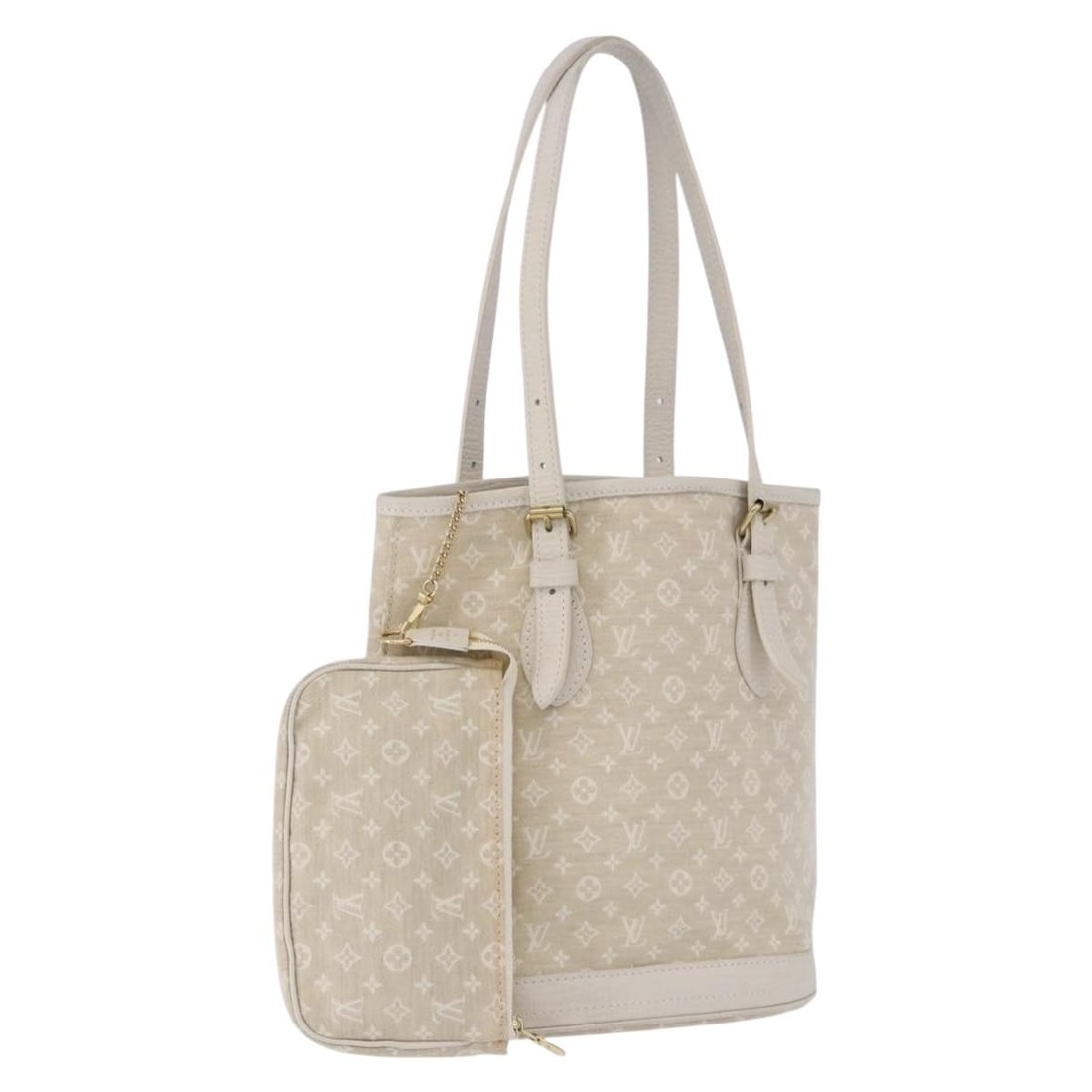 Louis Vuitton M95316 Bucket PM Hand Bag Monogram Mini Lin White Dunne: Louis Vuitton M95316 Bucket PM Hand Bag Monogram Mini Lin White Dunne Louis Vuitton Monogram Mini Lin Bucket PM handbag in White/Dunne with a Monogram Mini Lin canvas exterior and included pouch. Made