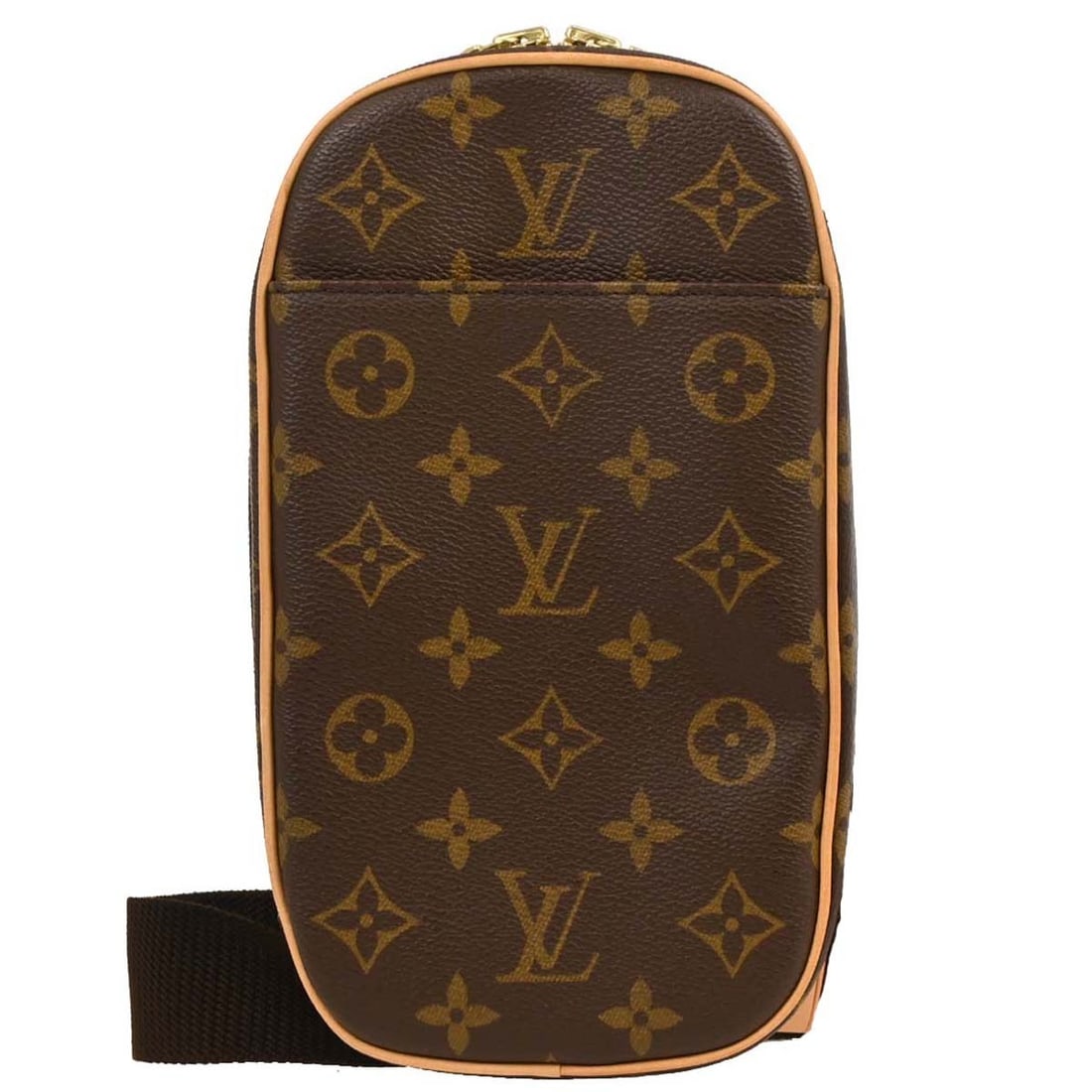 Louis Vuitton Pochette Gange Monogram Canvas Belt Bag M51870: Louis Vuitton Pochette Gange Monogram Canvas Belt Bag M51870 Louis Vuitton Pochette Gange bum bag in Monogram canvas with leather details. It features a zip closure, one exterior pocket, and a brown e