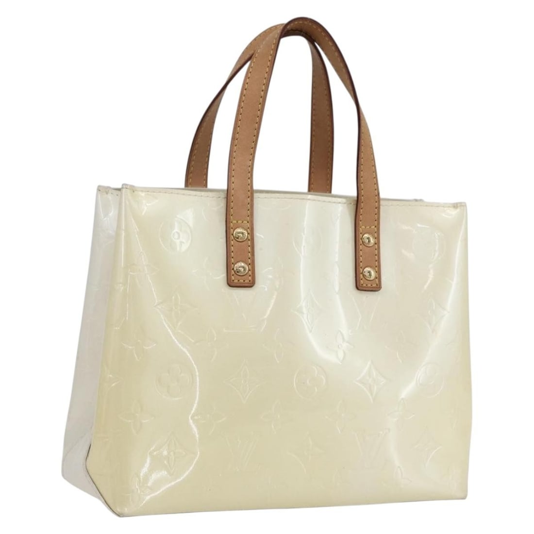 Louis Vuitton Reade PM Monogram Vernis patent leather handbag Perle M91336: Louis Vuitton Reade PM Monogram Vernis patent leather handbag Perle M91336 Louis Vuitton Monogram Vernis Reade PM handbag in Perle patent leather, made in France. This women's handbag shows reasonable