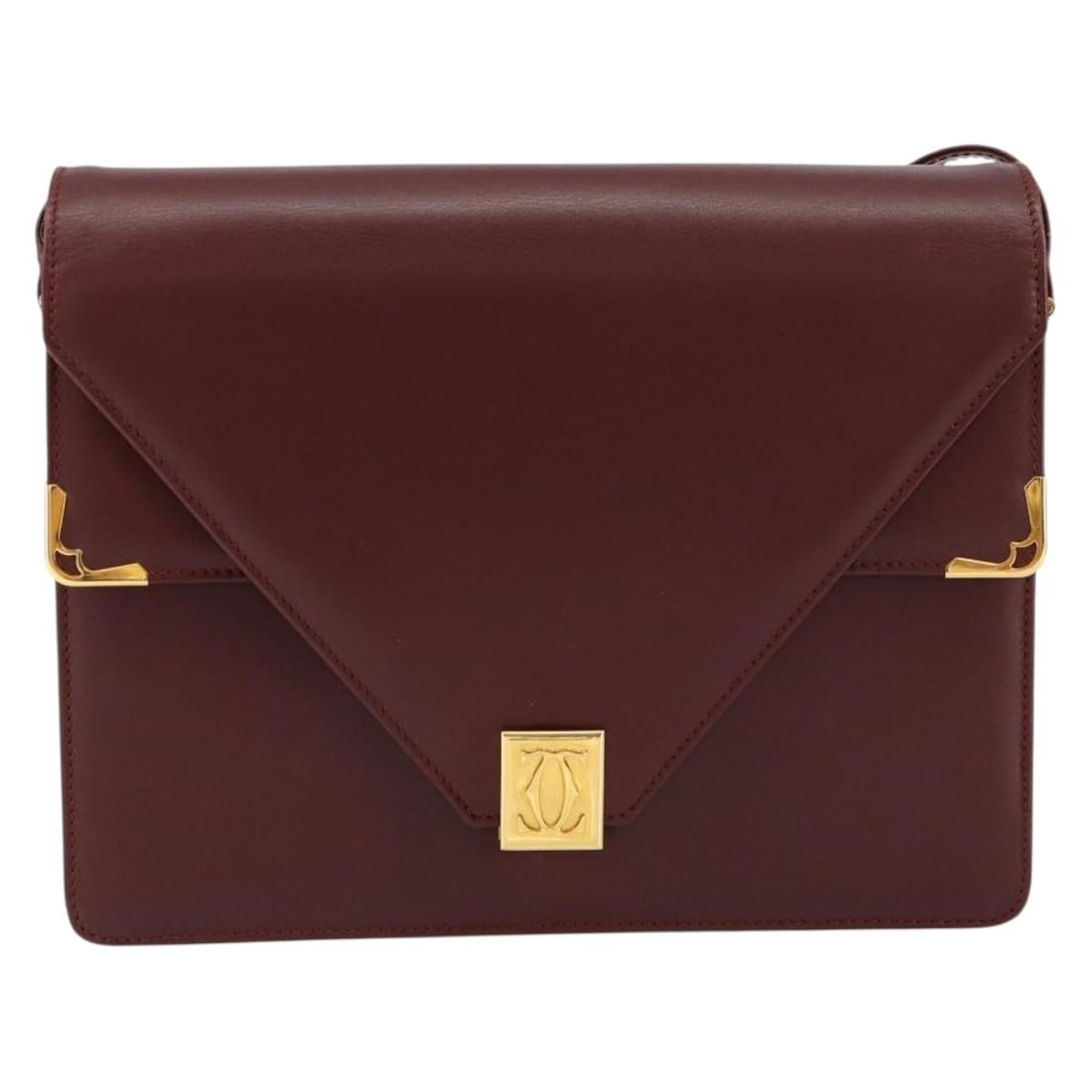 Cartier Must de Cartier Burgundy Leather Shoulder Bag: Cartier Must de Cartier Burgundy Leather Shoulder Bag This Must de Cartier shoulder bag is crafted from burgundy leather and designed for women. Made in Italy, it features a structured silhouette with