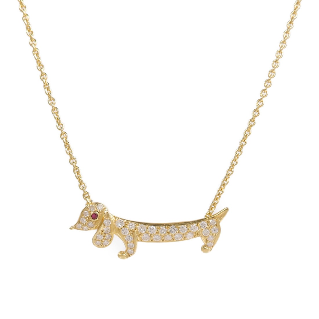 18K Yellow Gold Diamond Necklace for Women: 18K Yellow Gold Diamond Necklace for Women Diamond necklace in K18 yellow gold with a clear and red color presentation. It features a diamond main stone, a 40 cm neck rotation, and a motif measuring 3