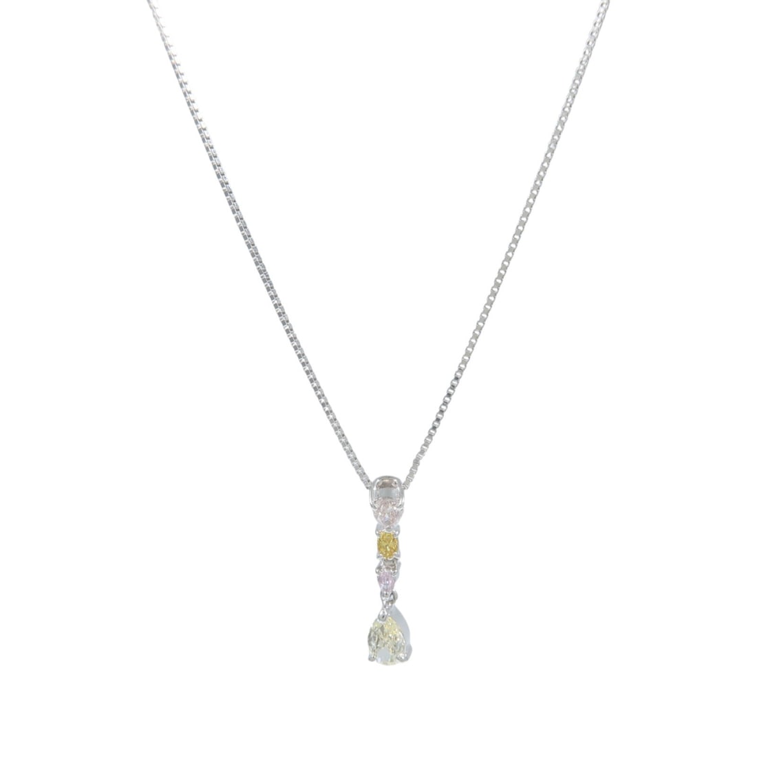 JEWELRY Diamond Necklace K18WG White Gold 17.7in Pink Yellow: JEWELRY Diamond Necklace K18WG White Gold 17.7in Pink Yellow A women's necklace in K18WG white gold with diamond accents and a pink color detail. The piece is described as very good condition (AB) and