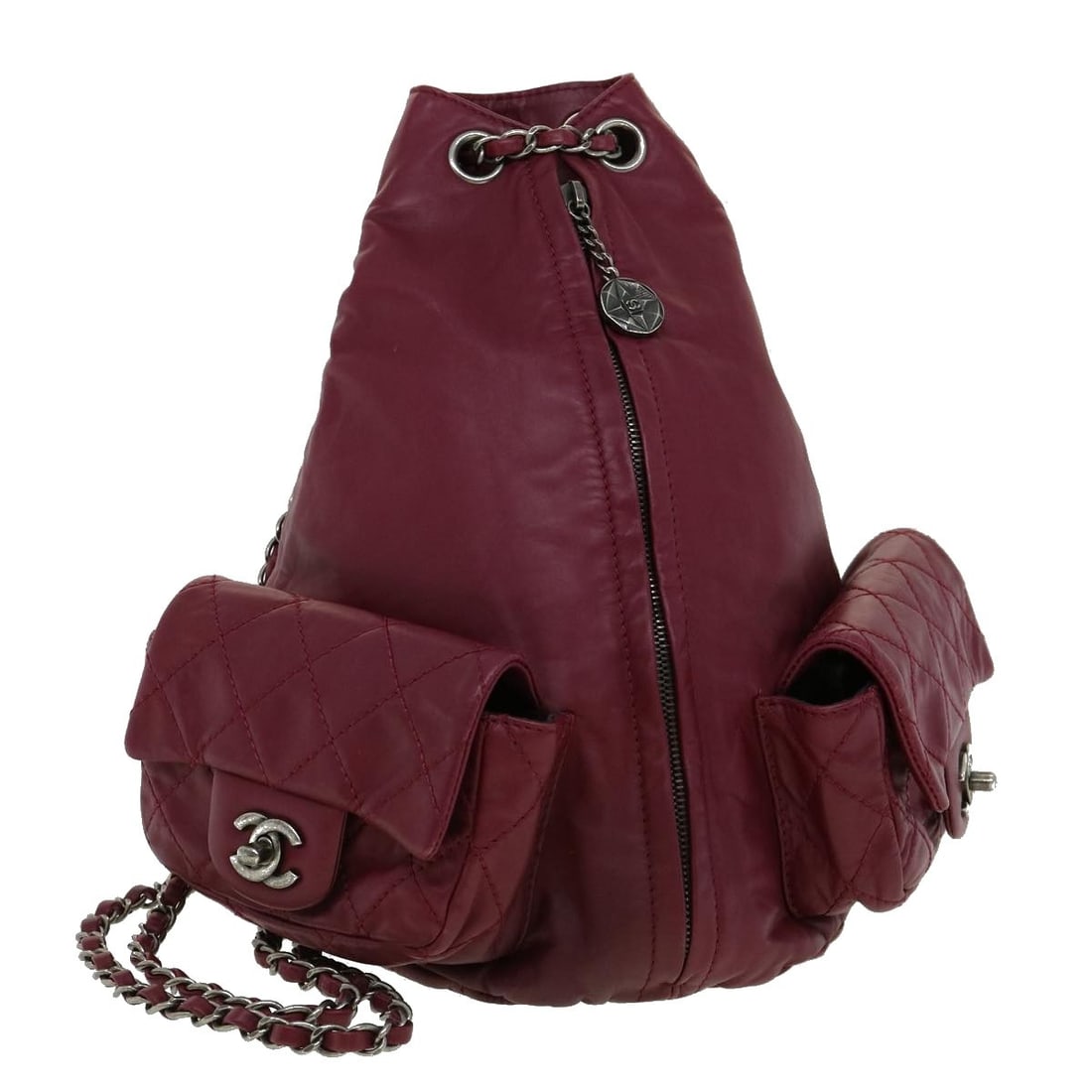 CHANEL Matelasse Lamb Skin Backpack Bordeaux CC Bag: CHANEL Matelasse Lamb Skin Backpack Bordeaux CC Bag CHANEL Matelasse chain backpack in bordeaux lamb skin, made in Italy. This women's backpack features a classic matelasse design and comes as the ite