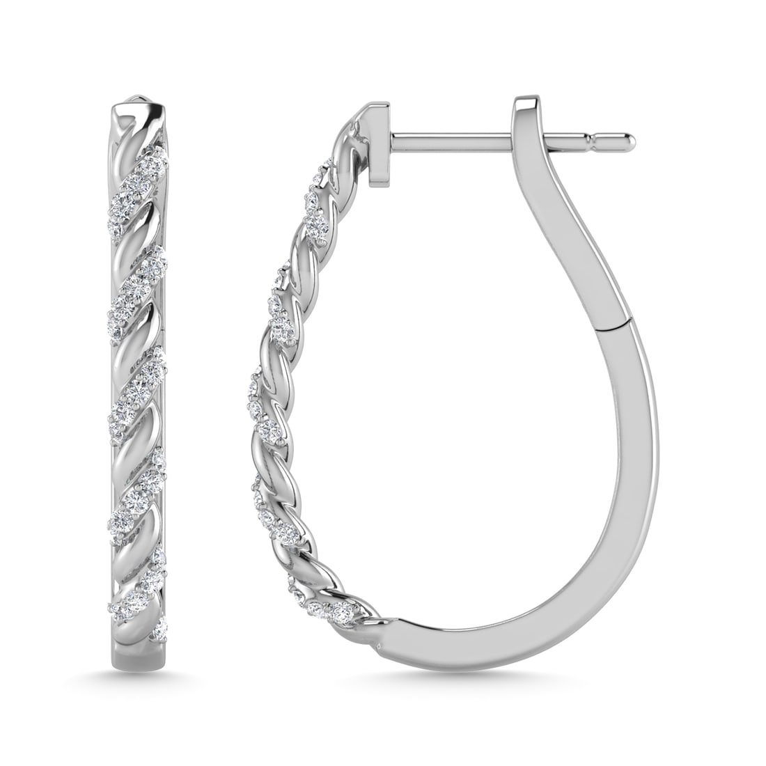 Diamond 3/8 Ct.Tw. Hoop Earrings in 10K White Gold: Diamond 3/8 Ct.Tw. Hoop Earrings in 10K White Gold 10k White Gold Stone Color: G-h Stone Clarity: I1 This item may take 2-5 weeks for shipping. PLEASE NOTE: Framed, Large, or heavy items do not have s