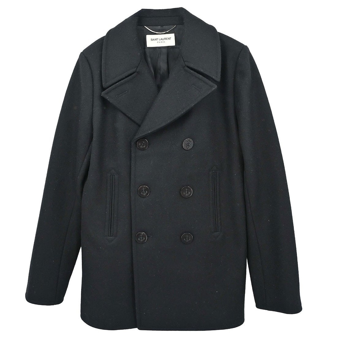 Black Wool Blend Mid Length Jacket Saint Laurent IT 48 (1 of 18)