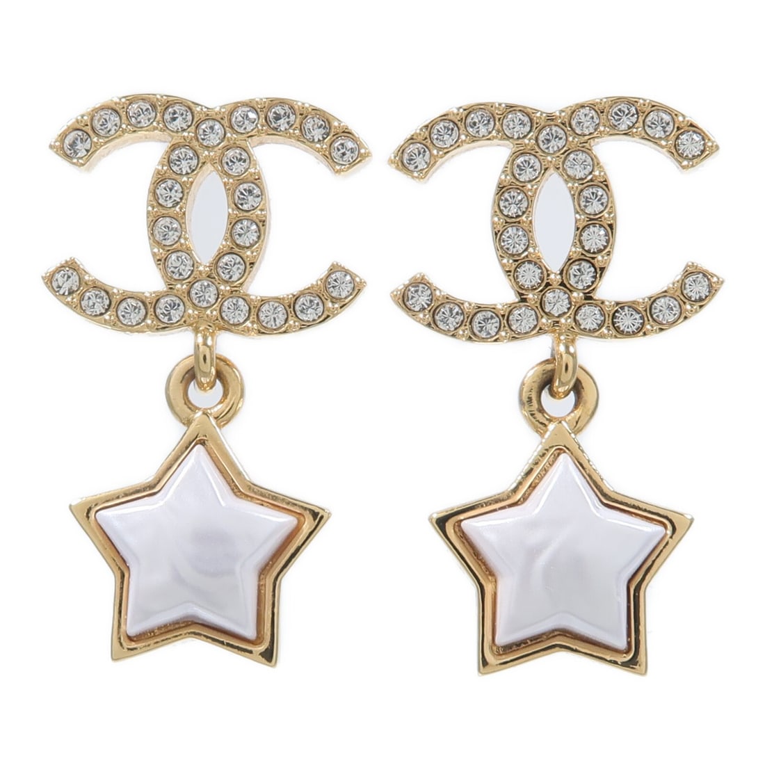 CHANEL B24 C CC Pierced Earrings Gold White Metal: CHANEL B24 C CC Pierced Earrings Gold White Metal CHANEL CC pierced earrings in gold and white with a classic logo design. Includes a storage box. Condition is AB: Very Good. Specifications Brand: CHA