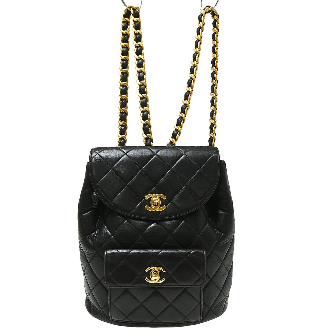 Chanel Duma Drawstring Black Leather Backpack: Chanel Duma Drawstring Black Leather Backpack The Chanel Duma Drawstring is a women's bag crafted in black leather with a quilted design. It measures 21 cm x 24 cm x 10 cm and was made in France. The 