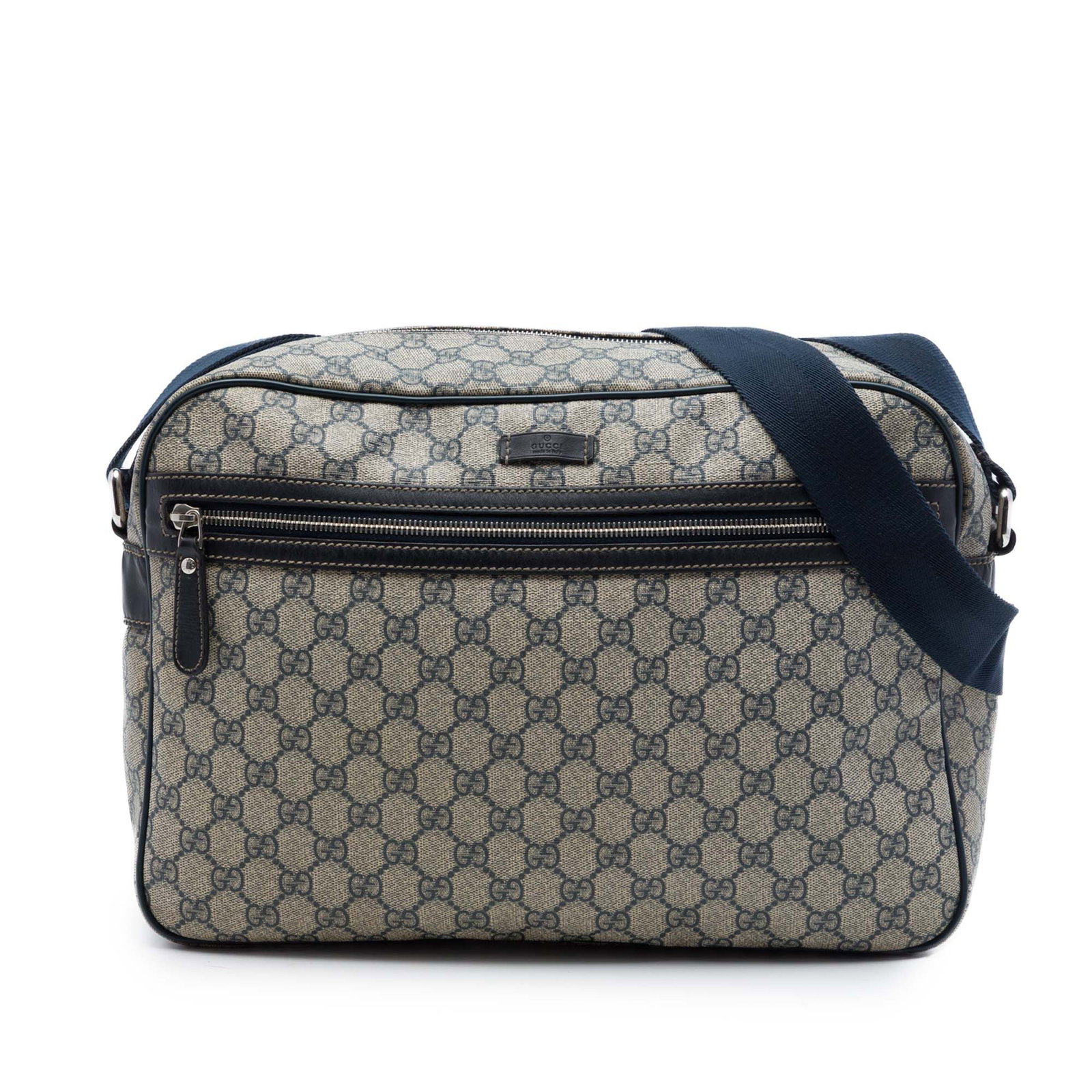 Gucci GG Supreme Crossbody Bag Coated Canvas Leather Trim Beige: Gucci GG Supreme Crossbody Bag Coated Canvas Leather Trim Beige Gucci GG Supreme Crossbody bag in beige with a coated canvas body and leather trim. The design includes an adjustable flat strap, top