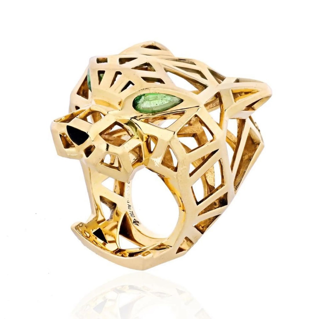 Cartier Panthere Skeleton Ring 18K Yellow Gold Gemstone Dome Size 50: Cartier Panthere Skeleton Ring 18K Yellow Gold Gemstone Dome Size 50 Discover the stunning Cartier Panthere Skeleton Ring, a striking piece from the Panthre de Cartier collection. Crafted from premium