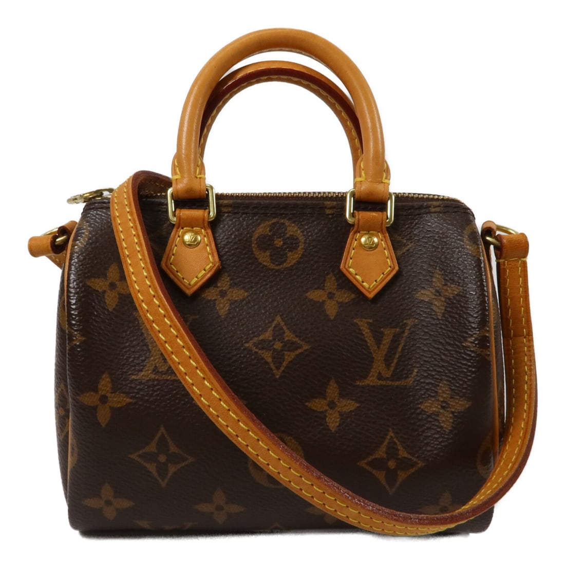 Louis Vuitton Nano Speedy Monogram 2way Bag M81085 Brown: Louis Vuitton Nano Speedy Monogram 2way Bag M81085 Brown Louis Vuitton Nano Speedy 2-way shoulder bag in brown Monogram PVC coated canvas. This women's bag features a compact structured silhouette wit