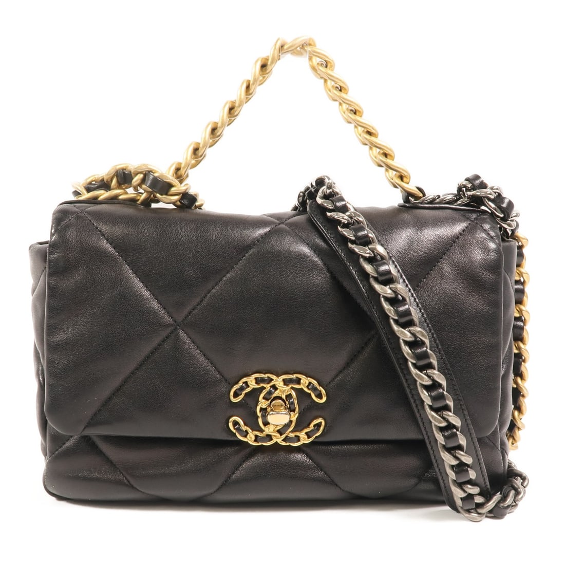 CHANEL AS1160 C19 Small 2 Way Shoulder Bag Black Lambskin: CHANEL AS1160 C19 Small 2 Way Shoulder Bag Black Lambskin CHANEL CC C19 Small 2 Way Shoulder Hand Bag in black lambskin (sheep leather). This women's regular-size bag is a 2-way shoulder style with a 
