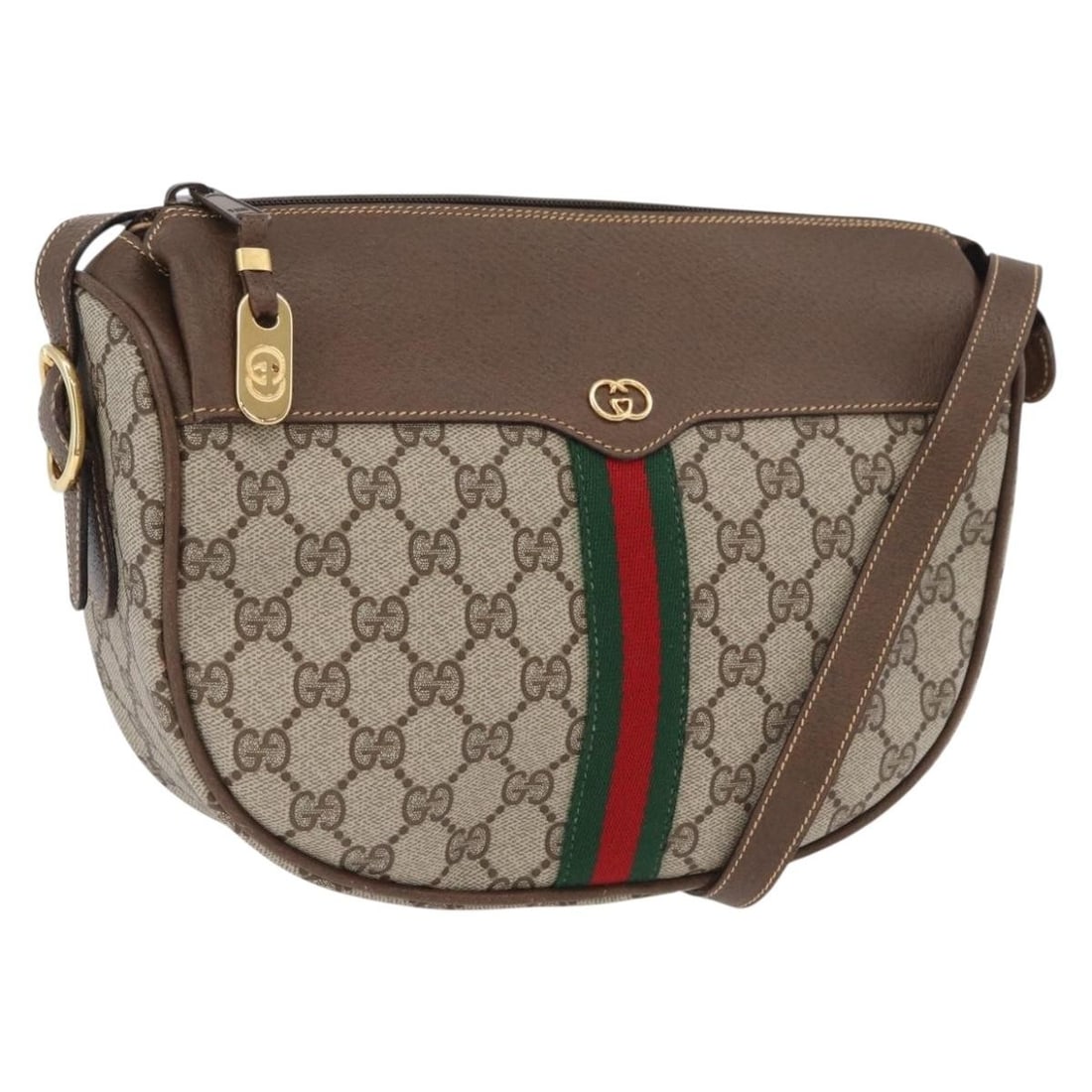 Gucci GG Supreme Web Sherry Line Shoulder Bag Beige Gold PVC Leather 001 084 4001: Gucci GG Supreme Web Sherry Line Shoulder Bag Beige Gold PVC Leather 001 084 4001 This Gucci GG Supreme Web Sherry Line shoulder bag features beige and gold PVC leather with GG canvas accents. Designe