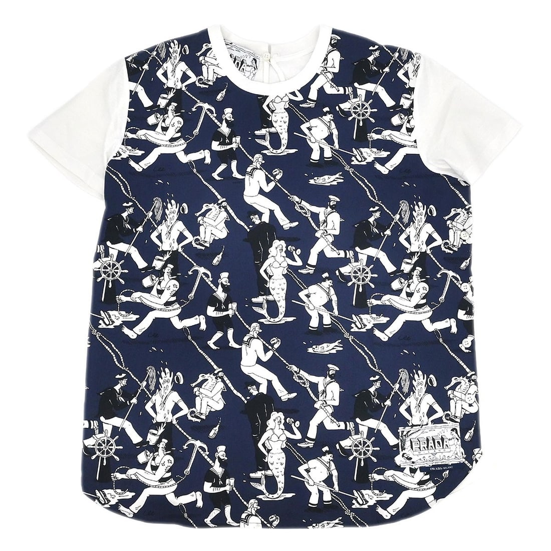 Prada APD1 2016 1075 Navy Cotton Womens T Shirt M: Prada APD1 2016 1075 Navy Cotton Womens T Shirt M Vintage Prada women's navy T-shirt top in 100% cotton with a basic silhouette, short sleeves, and a round neckline. Made in Italy. Condition is very g
