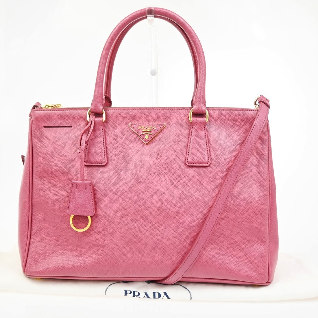Prada Double Zip Lux Saffiano Leather Convertible Tote Pink (1 of 18)