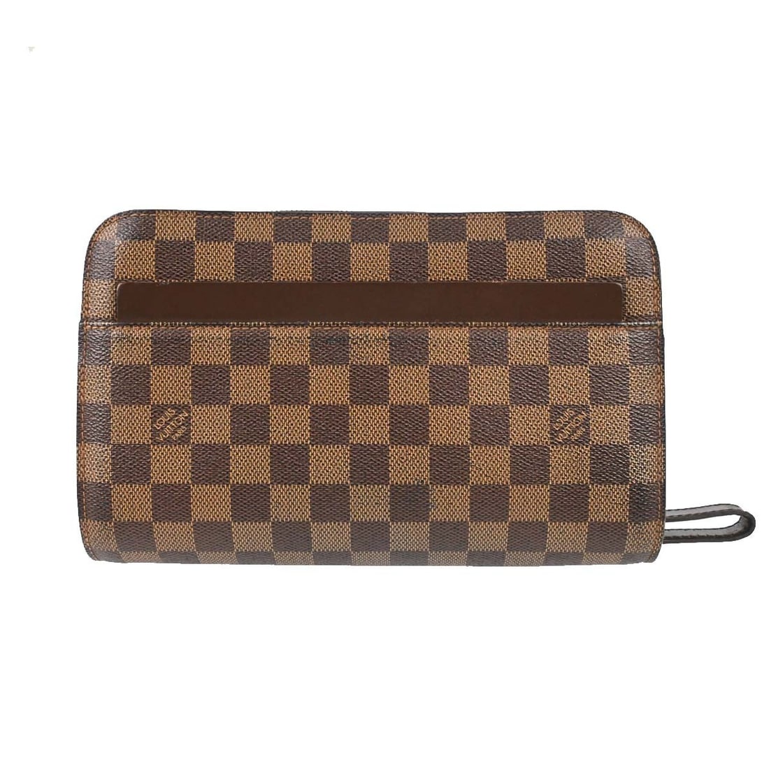 Louis Vuitton Orsay Damier Ebene Clutch Brown Canvas Leather: Louis Vuitton Orsay Damier Ebene Clutch Brown Canvas Leather Vintage Louis Vuitton Saint Louis clutch in Damier Ebene with brown leather trim and a zip closure. The bag features one exterior pocket an
