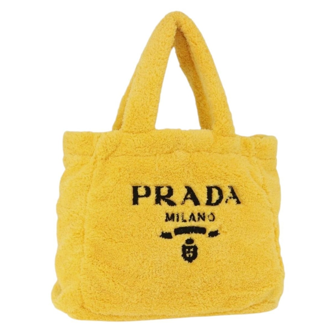 PRADA Yellow Silver Pile Tote Bag Made in Italy: PRADA Yellow Silver Pile Tote Bag Made in Italy Prada tote bag in yellow and silver pile with a roomy silhouette and dual handles. Made in Italy, this women's bag is offered without the original box o