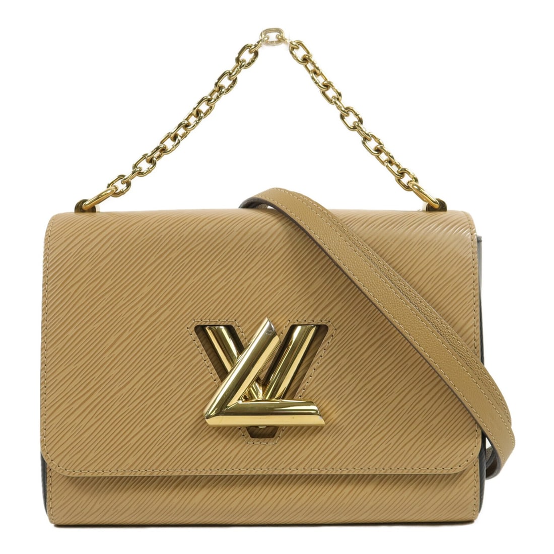 Louis Vuitton Twist MM M51884 beige Epi calfskin 2way bag: Louis Vuitton Twist MM M51884 beige Epi calfskin 2way bag Louis Vuitton Twist MM 2-way shoulder bag in beige Epi and calfskin leather. This women's bag features a flap design with an interior open poc