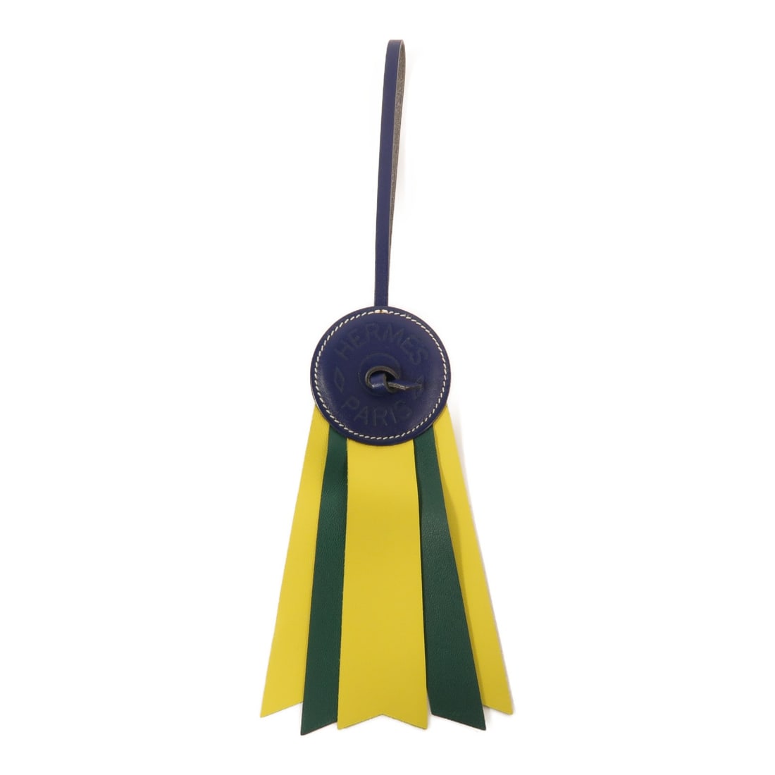 Hermes Paddock Flot Leather Charm Blue Green Yellow: Hermes Paddock Flot Leather Charm Blue Green Yellow Hermes Paddock Flot charm in Vache Hunter and Milo leather with a blue, green, and yellow colorway. Made in France, this women's charm includes a st