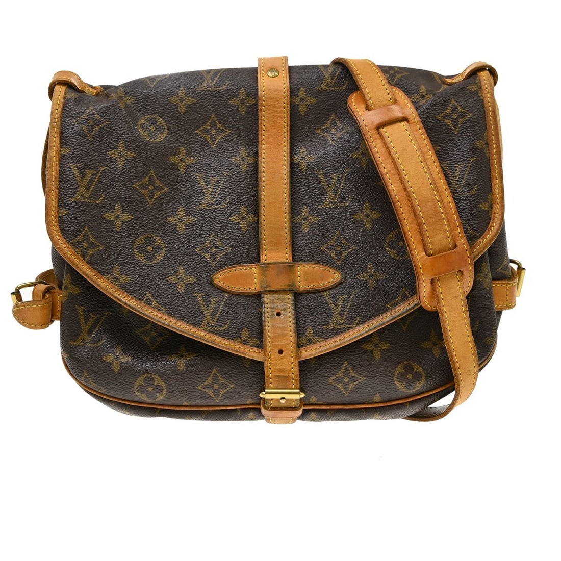 Louis Vuitton Saumur 30 Monogram Canvas Shoulder Bag M42256: Louis Vuitton Saumur 30 Monogram Canvas Shoulder Bag M42256 Vintage Louis Vuitton Saumur 30 messenger shoulder bag in brown Monogram canvas and leather. This women's medium bag features a buckle flap 