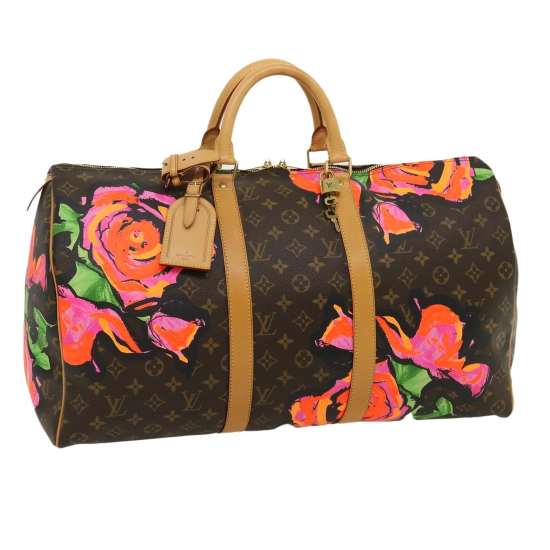 Louis Vuitton M48605 Keepall 50 Monogram Canvas Boston Bag: Louis Vuitton M48605 Keepall 50 Monogram Canvas Boston Bag Louis Vuitton Monogram Rose Keepall 50 Boston bag in monogram canvas, made in France. This women's bag includes a dust bag, padlock, two keys
