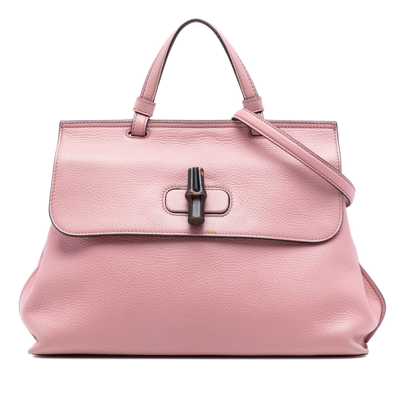 Gucci Bamboo Daily Medium Leather Satchel Pink: Gucci Bamboo Daily Medium Leather Satchel Pink Gucci Medium Calfskin Bamboo Daily Satchel in pink leather, made in Italy. It features a flat leather top handle, a detachable flat leather strap, a fron