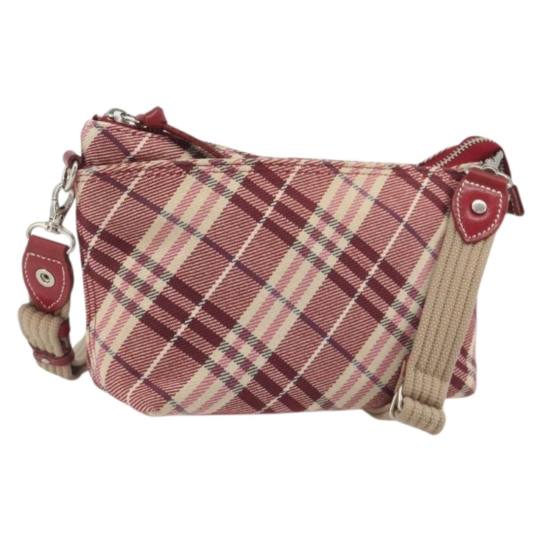 Burberry Blue Label Nova Check Canvas Shoulder Bag Red Silver: Burberry Blue Label Nova Check Canvas Shoulder Bag Red Silver Burberry Blue Label shoulder bag in red and silver canvas with the Nova Check pattern. Made in Japan, this women's bag includes an adjusta