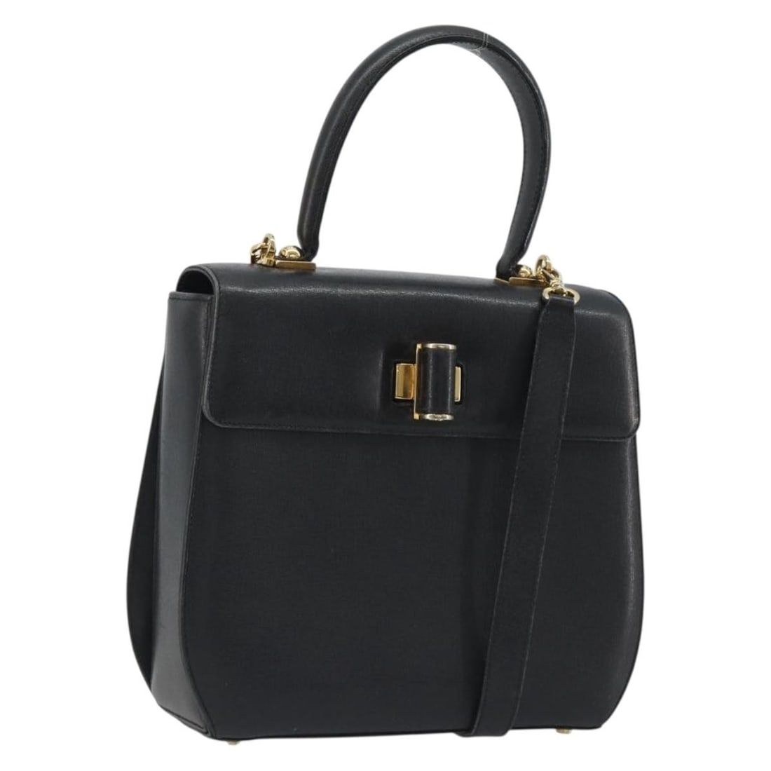 Salvatore Ferragamo Gancini black leather handbag 25cm: Salvatore Ferragamo Gancini black leather handbag 25cm Salvatore Ferragamo Gancini leather item in black, designed for female use. It measures 25 cm x 23 cm x 7 cm and was made in Italy. Condition is 