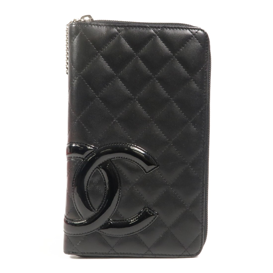 CHANEL Cambon calfskin zip around wallet black with CC SHW: CHANEL Cambon calfskin zip around wallet black with CC SHW Chanel Cambon long wallet in black calfskin leather with CC SHW detailing. Designed for women, this around long wallet features a practical i