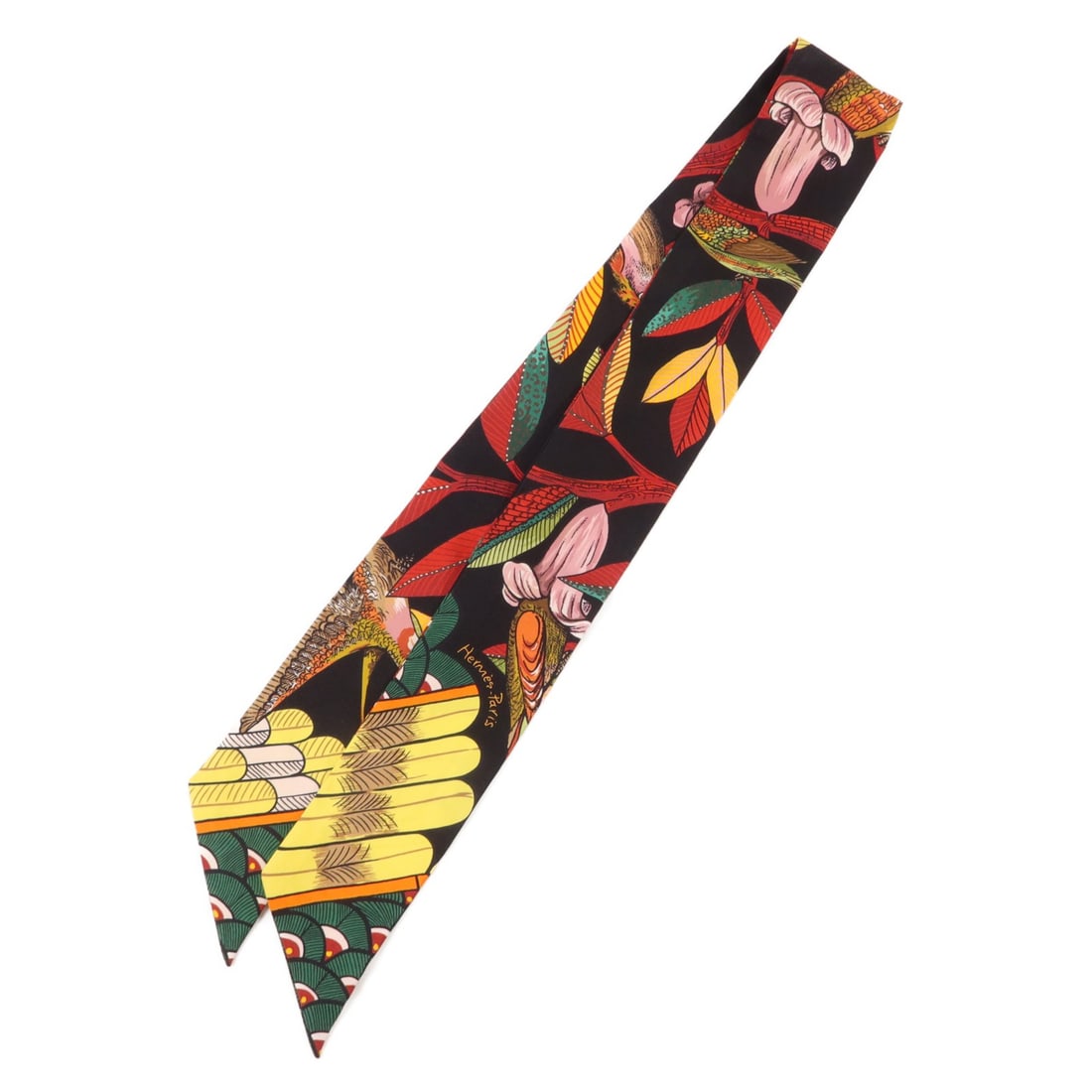Hermes Twilly Silk Scarf Multicolor Black with Storage Box (1 of 9)