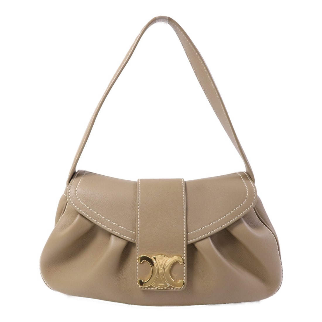 CELINE Polly Medium Leather Shoulder Bag 115633 FDU Beige (1 of 15)