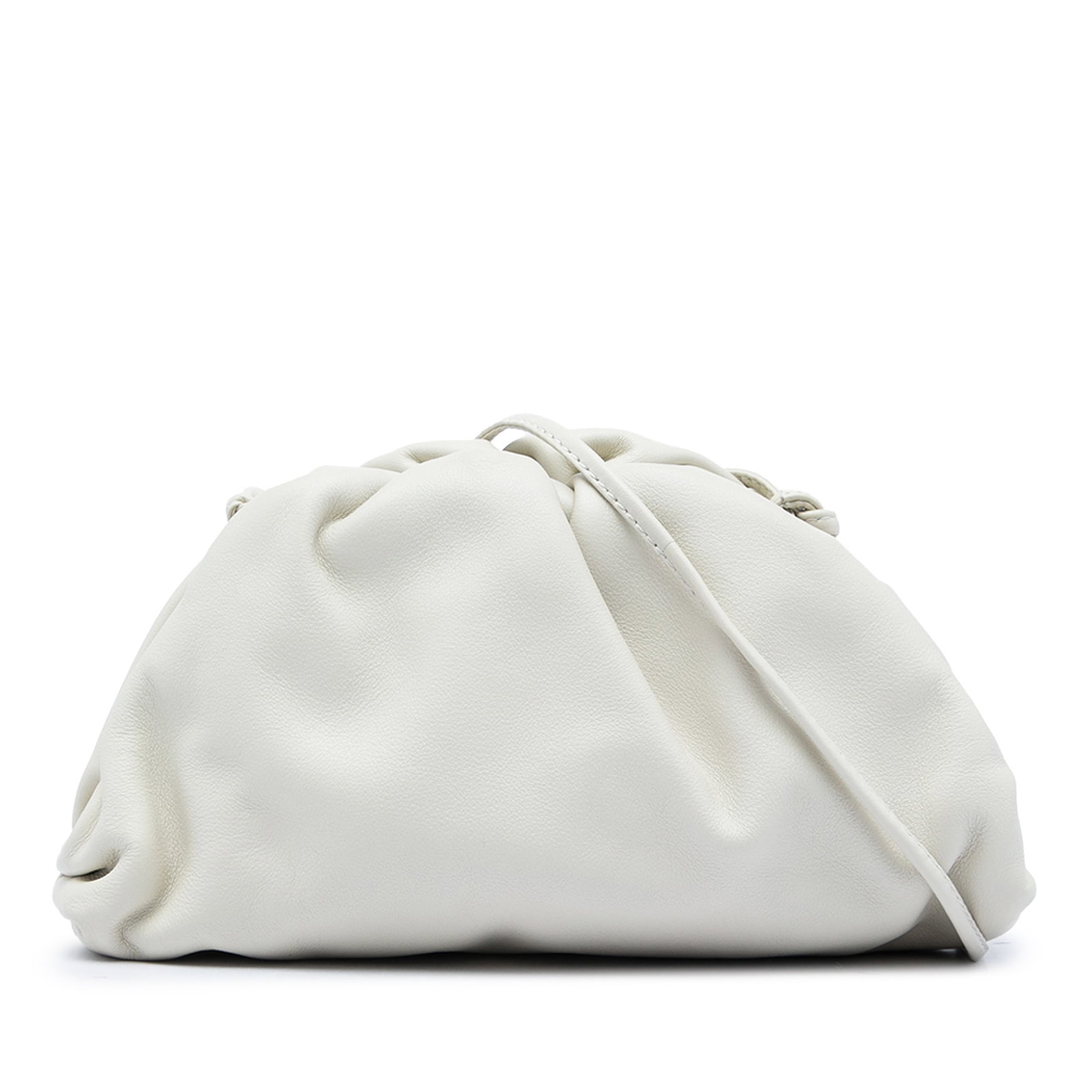 Bottega Veneta The Mini Pouch Lambskin Crossbody Bag White: Bottega Veneta The Mini Pouch Lambskin Crossbody Bag White Bottega Veneta The Mini Pouch Crossbody is crafted in white lambskin leather and features a flat leather strap with a top magnetic closure. M