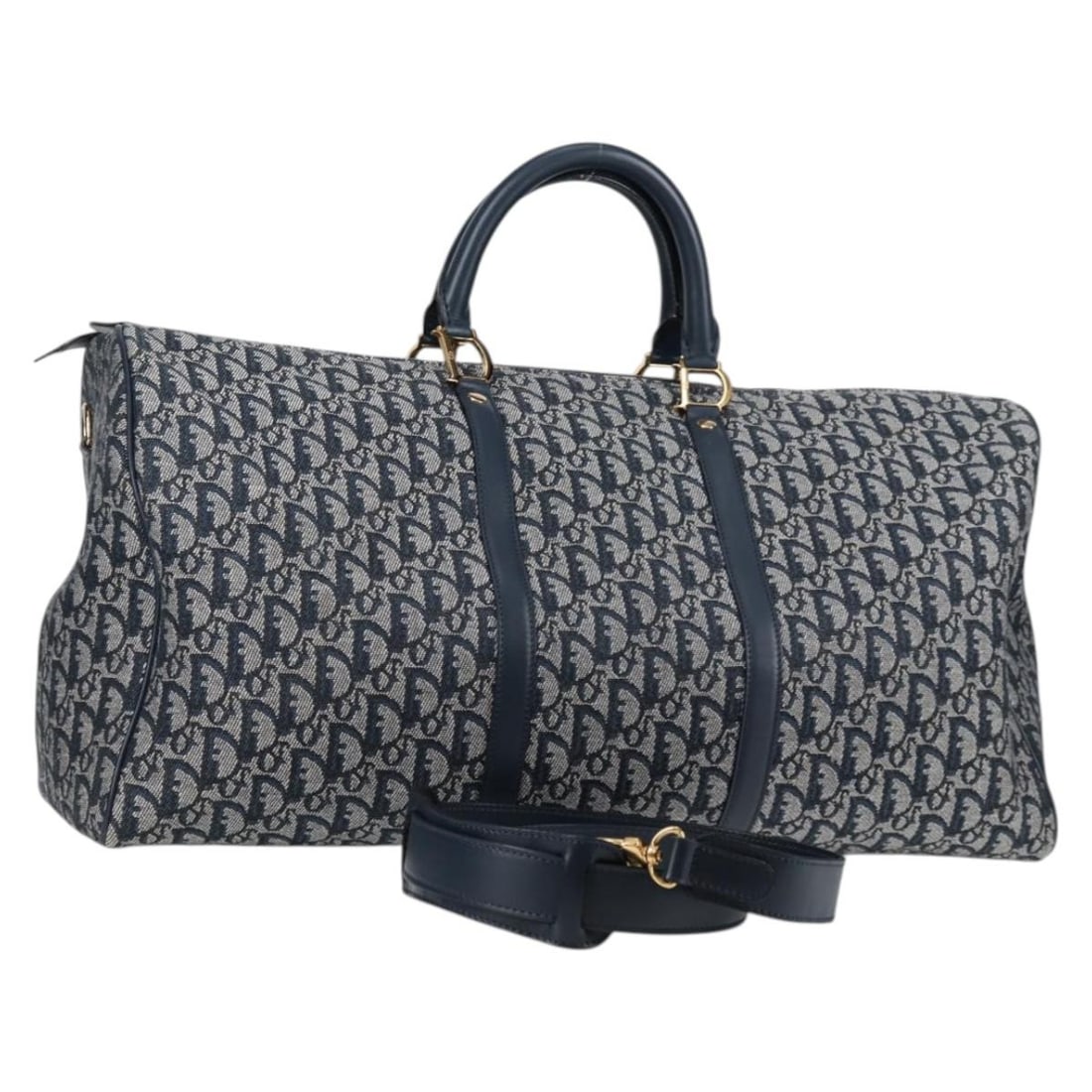 Christian Dior Boston Bag in Navy Gold Trotter Canvas with Strap (1 of 18)