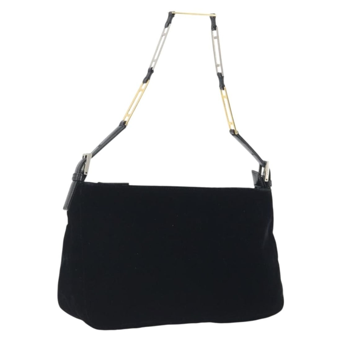 FENDI Velor Shoulder Bag Black Chain Strap Italy: FENDI Velor Shoulder Bag Black Chain Strap Italy Authentic Fendi chain shoulder bag in black velor with a compact silhouette and included dust bag. This women's shoulder bag was made in Italy and is p