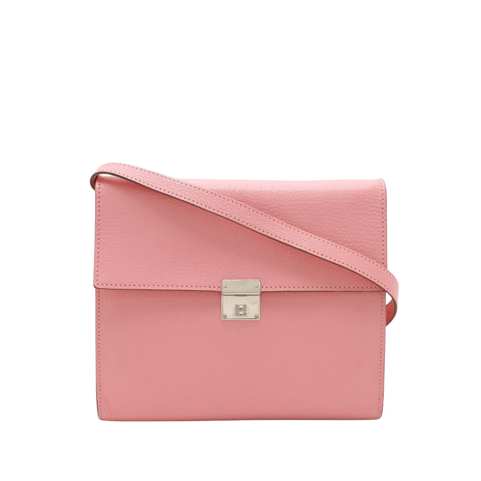 Hermes Clic 16 Wallet on Strap in Pink Chevre Mysore Leather: Hermes Clic 16 Wallet on Strap in Pink Chevre Mysore Leather Hermes Clic 16 wallet on strap crafted in Chevre Mysore leather. This compact bag features a flat leather strap, a front flap with push-loc