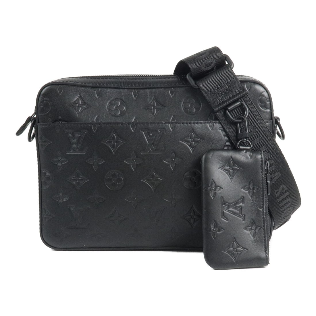 Louis Vuitton M46602 Trio Messenger Shoulder Bag Black Calfskin: Louis Vuitton M46602 Trio Messenger Shoulder Bag Black Calfskin Louis Vuitton Trio Messenger shoulder bag in black Monogram Shadow calfskin. This men's shoulder bag features a removable shoulder strap