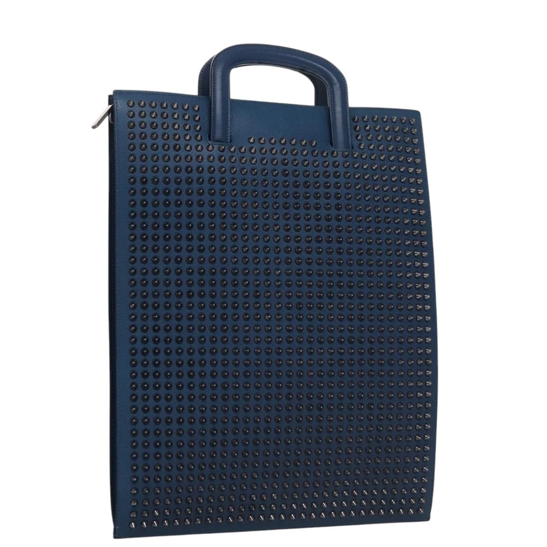 Christian Louboutin Blue Leather Hand Bag Made in Italy: Christian Louboutin Blue Leather Hand Bag Made in Italy Christian Louboutin blue leather handbag for women, made in Italy. This piece shows reasonable wear and tear with visible staining and slight ru