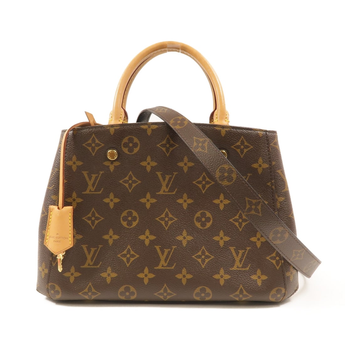 Louis Vuitton Montaigne BB M41055 Monogram 2way Bag Brown: Louis Vuitton Montaigne BB M41055 Monogram 2way Bag Brown Louis Vuitton Montaigne BB 2-way shoulder bag in brown Monogram PVC coated canvas. This women's bag features a structured design with top hand
