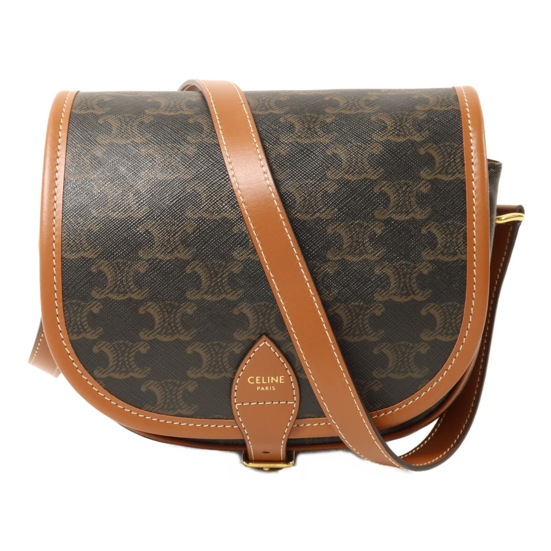 CELINE Folco Medium Shoulder Bag Brown Black Coated Canvas: CELINE Folco Medium Shoulder Bag Brown Black Coated Canvas A CELINE Medium Folco shoulder bag in brown and black PVC coated canvas. It features a shoulder strap with a length of 102-120 cm and include